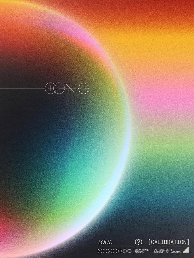 A digital artwork of a glowing sphere in rainbow gradients on a dark ground.