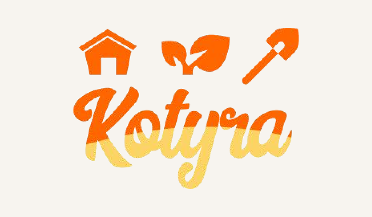 The old Kotyra script logo with a house, a leaf and a trowel.