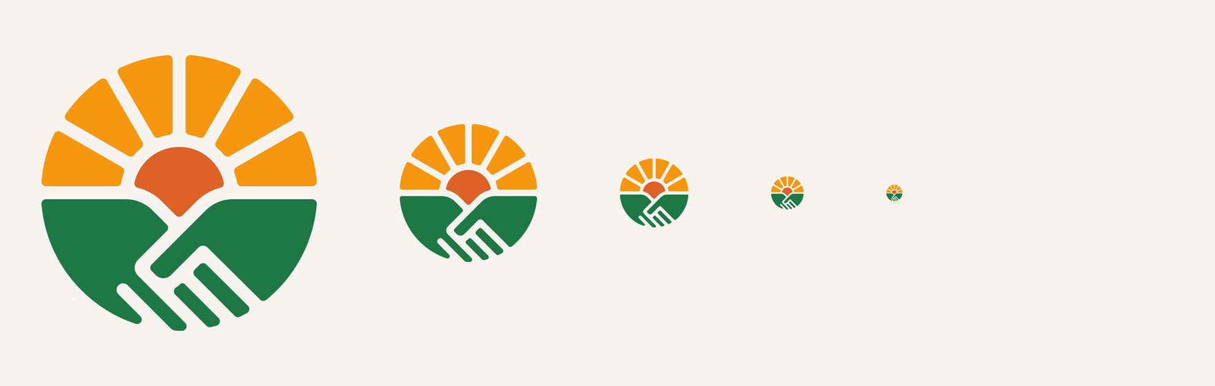 The symbol at five sizes, from large down to a dot.